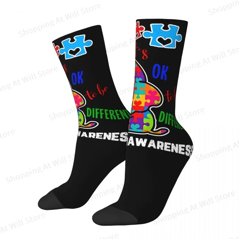 Autism Awareness Acceptance Women Kid Its Okay To Be Different Men Women Round neck Socks Novelty Four Seasons Stockings Gift