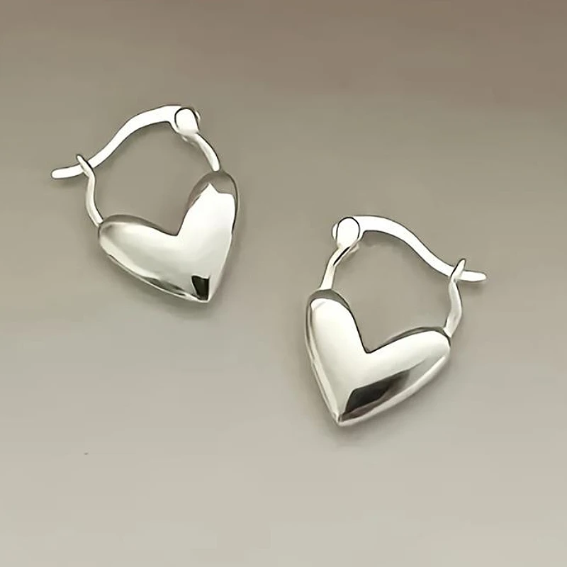 Huitan Herz-Ohrringe für Damen, silberfarben, Metall-Accessoires, vielseitig, einfach, für Partys, Hochzeiten, Modeschmuck für Damen, Geschenk