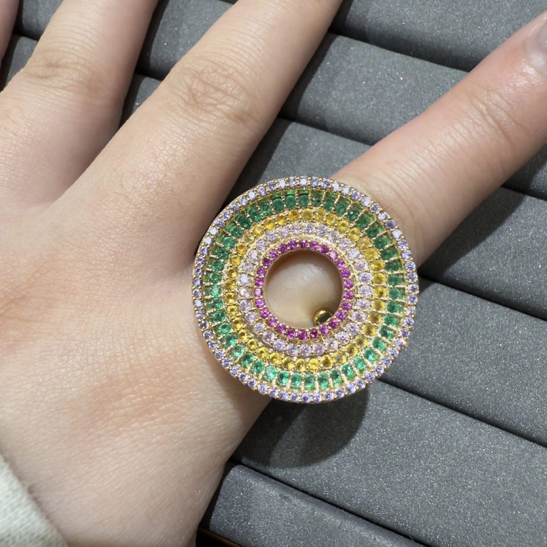 unique cubic zirconia adjustable ring for women cute shiny jewelry gala event dinner party female gift green fushia purple blue
