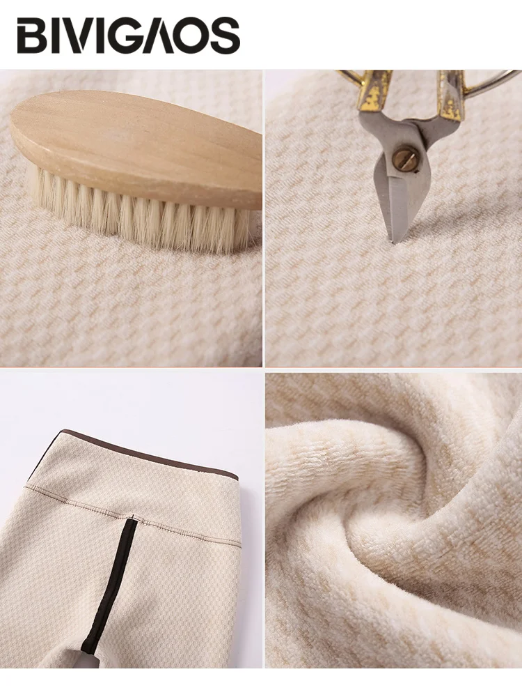 BIVIGAOS 2025 جديد الخريف الشتاء ندفة الثلج المخملية Sharkskin طماق النساء ضيق سميكة الصوف الدافئة طماق غير رسمية