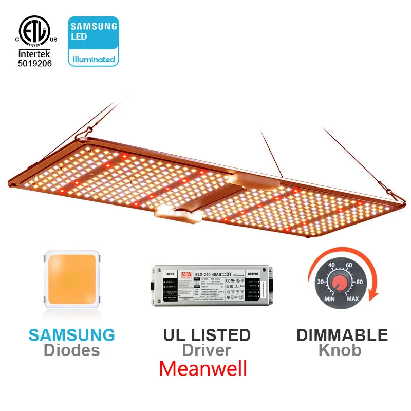 220W LED Grow Light with Samsung LM301H Diodes, Full Spectrum Deeper Penetration Coverage, 0-10V Dimming for Veg Bloom Indoor