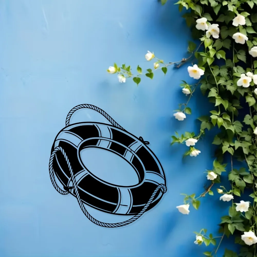 CIFBUY Modern Nautical Lifebuoy Metal Wall Art, Rustproof Iron Hook For Coat, Patio Garden Fence Home Decoration