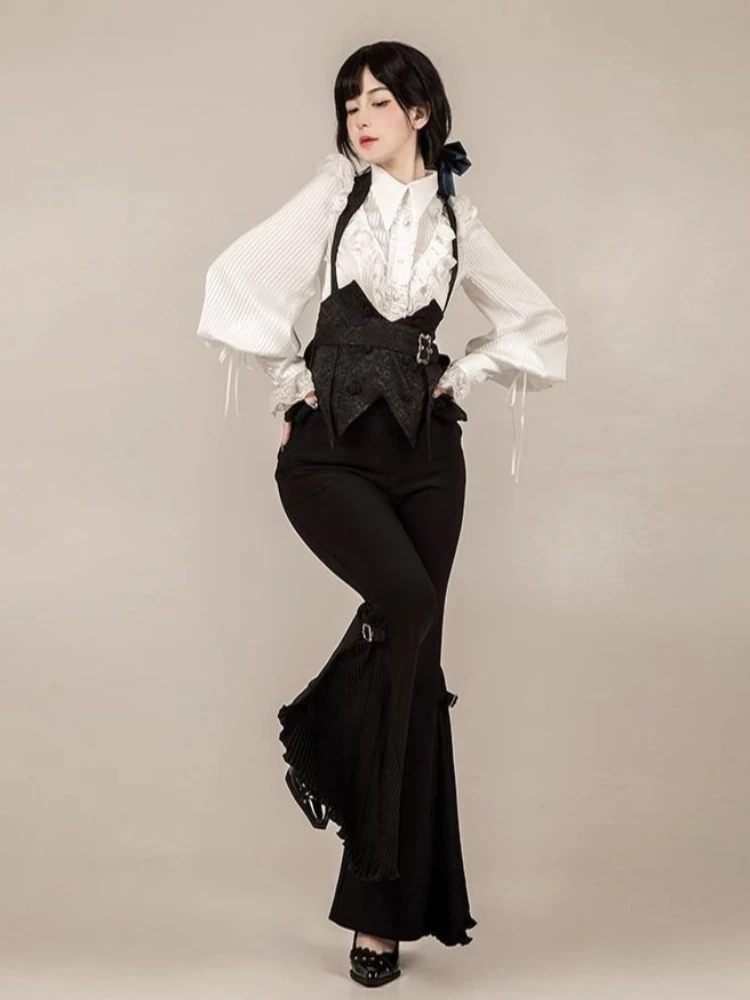 Japanese Vintage Gothic Lolita T-shirts Women Y2k Bow Long Sleeve Blouses Harajuku Elegant Sweet Slim Chic Design Retro Tees New