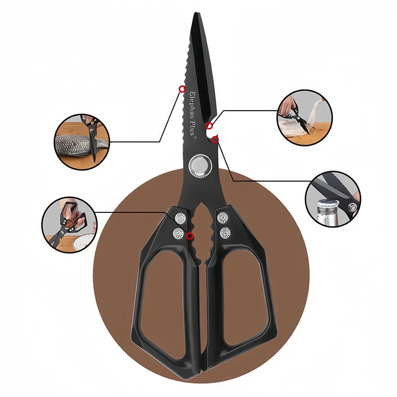 Professional Stainless Steel Bone Scissors Multi Purpose for Butchering Crab Lobster Kitchen Shears Titanium Coating Culinary
