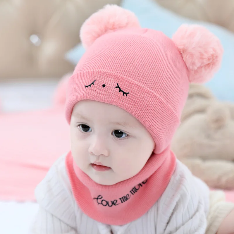 Autumn Spring Baby Cotton Knitting Hat Scarf Set Infant Boys Girls Neck Scarf Winter Warm Toddler Cartoon Baby Suits