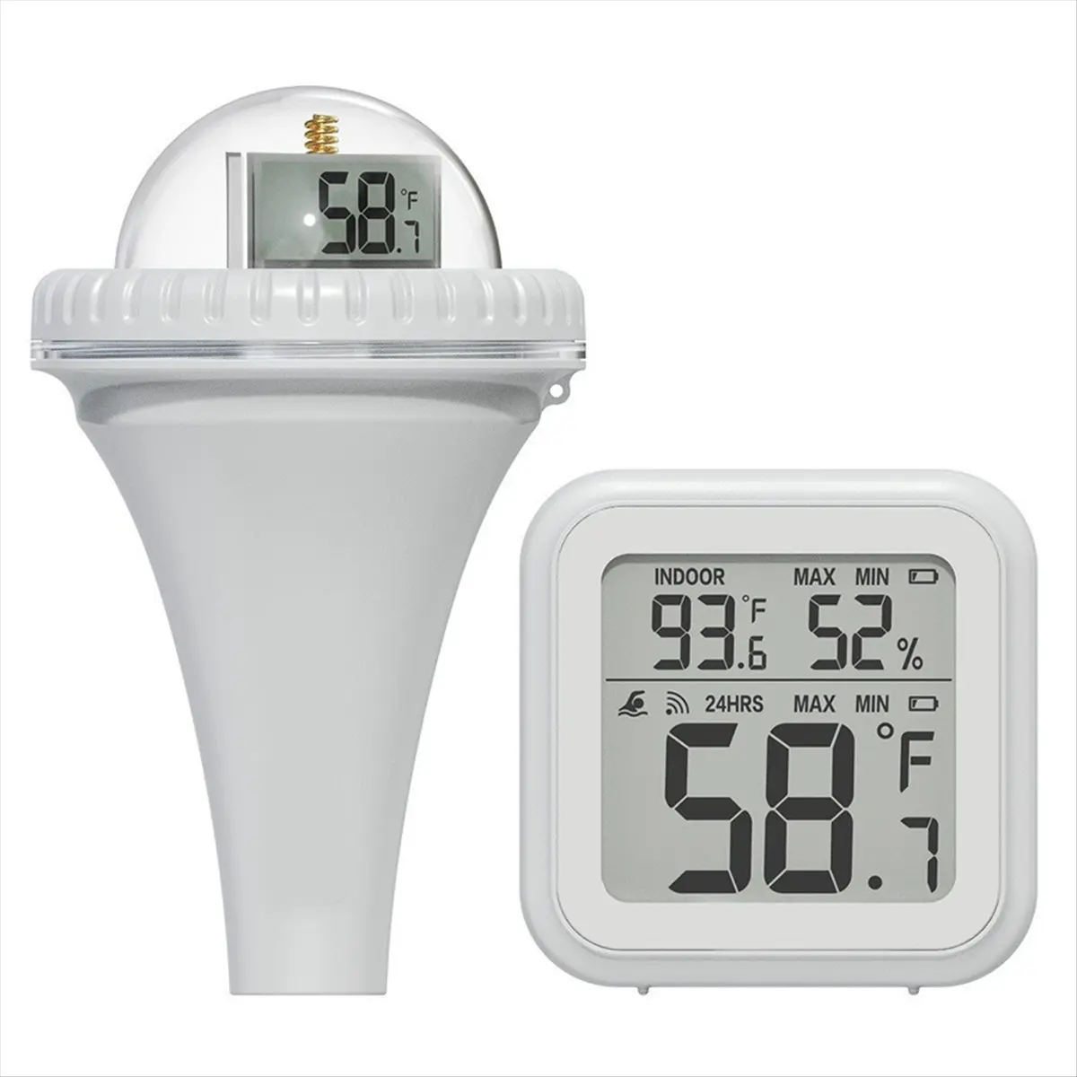 T22C Floating Pool Thermometer Set Outdoor Pool Temperature Sensor Indoor Humidity Monitor Water and Air Temp Readings