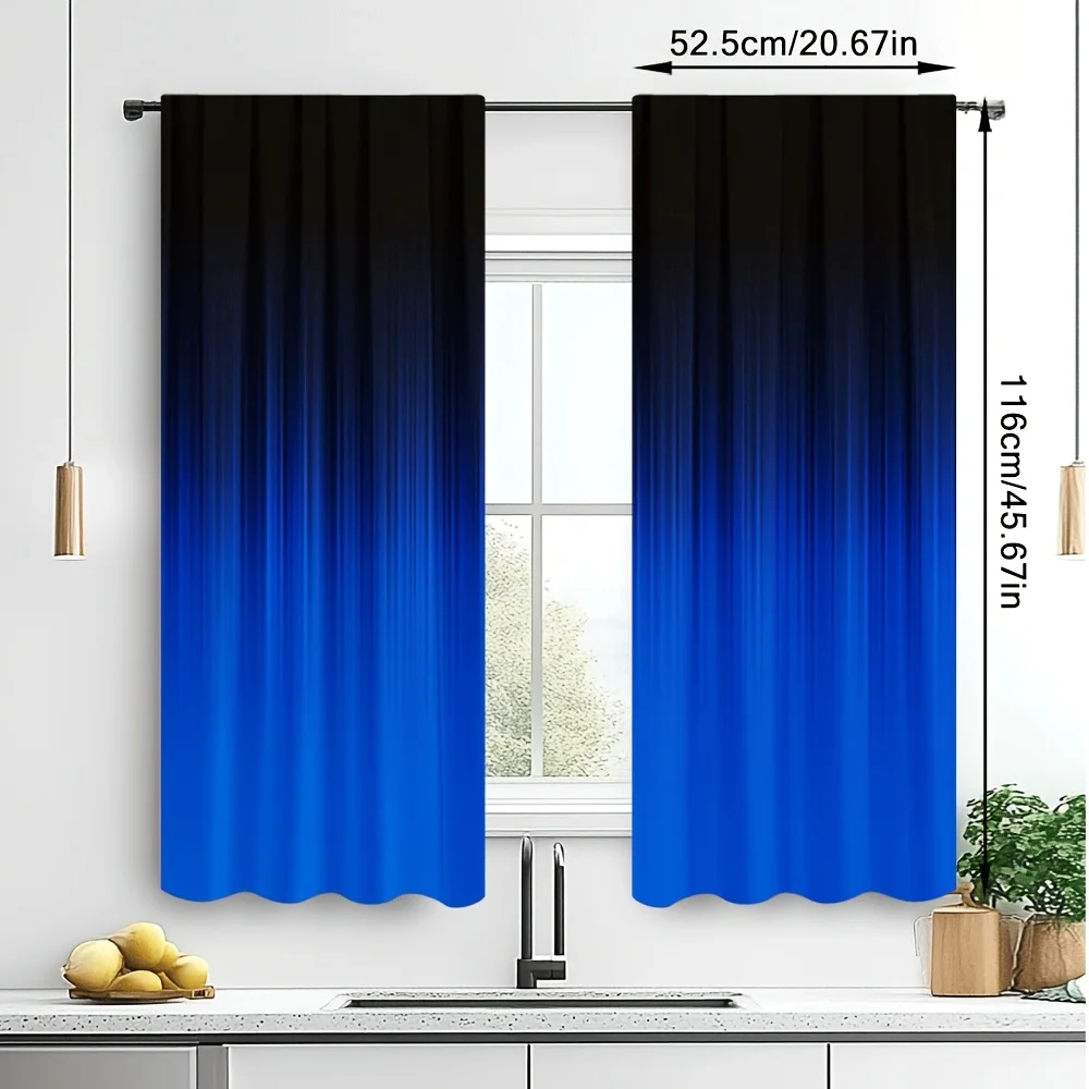 Navy Black Ombre Striped Curtains 2pcs, 100% Polyester Semi-Sheer Rod Pocket Gradient Design for Bedroom Living Room Decor