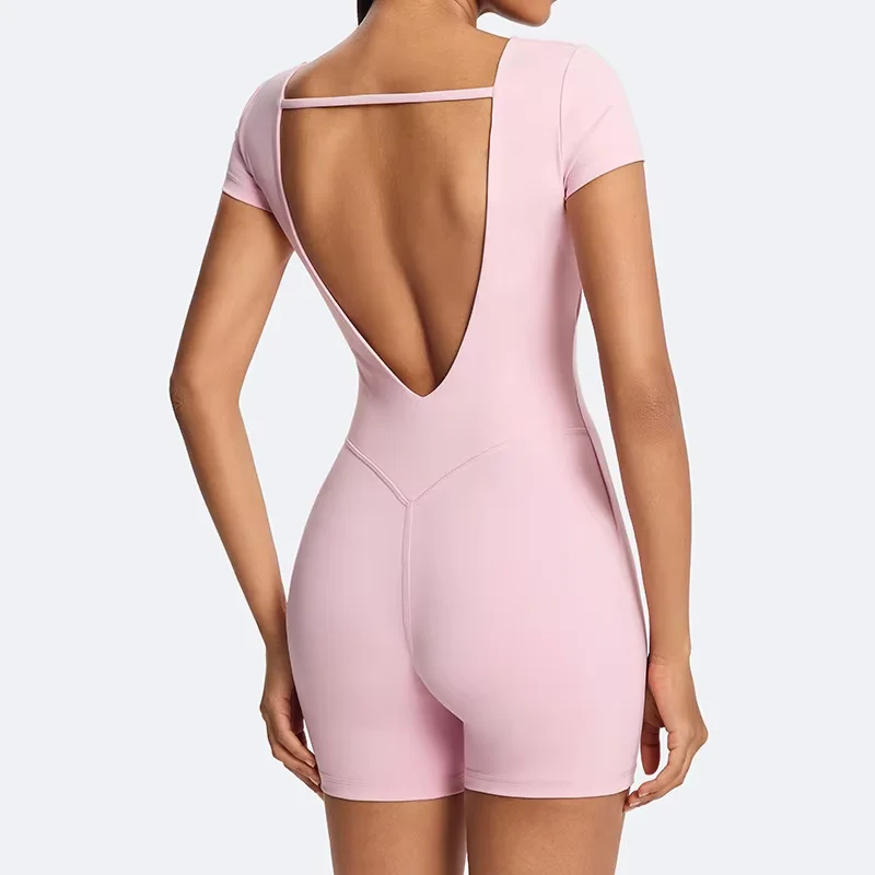 Women's Solid Color Slim-Fit Yoga Romper-Running Gym Workout Shorts Bodysuit Sweat-Wicking Four-Way Stretch