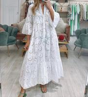 Dresses for Dresses Spring Summer Shirt Dress 2024 White dresses V-Neck Flared Sleeves Lace Hollow Solid Color Sexy Long Dresses
