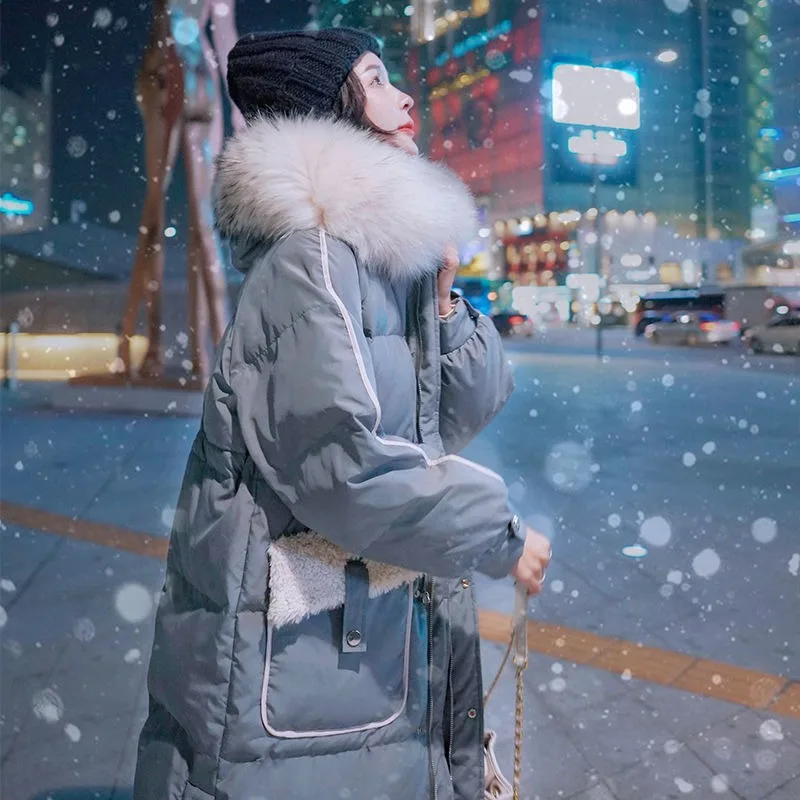 2023 New Women Down Cotton Coat Winter Jacket Female Warm Thick Parkas Loose Outwear Artificial Fur Collar Hooded Overcoat
