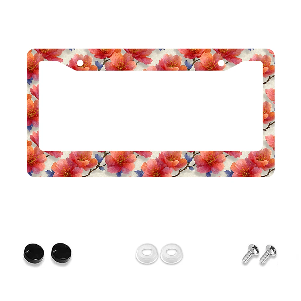 

1pc Pink Floral Pattern 2-Hole License Plate Frame, Aluminum Material, 6x12 Inches, with Screw Kit, Retro Novelty Car Decoratio