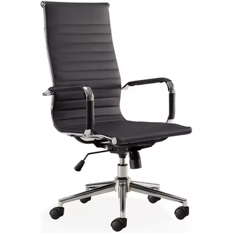 Modern High-Back Black Ribbed Leather Executive Office Chair - Ergonomic, Adjustable Height, 360° Swivel, Stylish , Customized