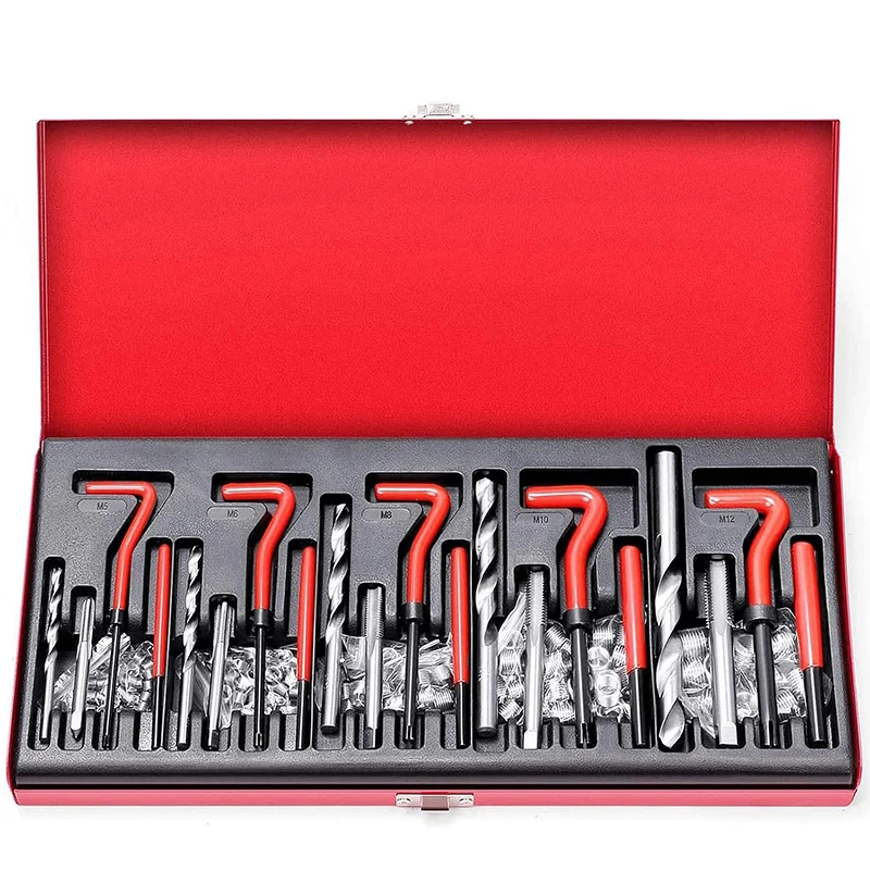 131 Pcs Thread Repair Tool Kit M5 M6 M8 M10 M12 with HSS Drill Threaded Inserts Screw Tap Installation and Tang Break Tool