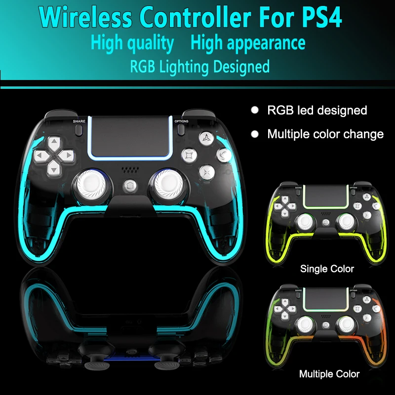 Wireless Bluetooth JoyPad for PS4 RGB High Capacity Battery 3D Joystick for p4 Programming Android Phone/IOS13.0 Game Console