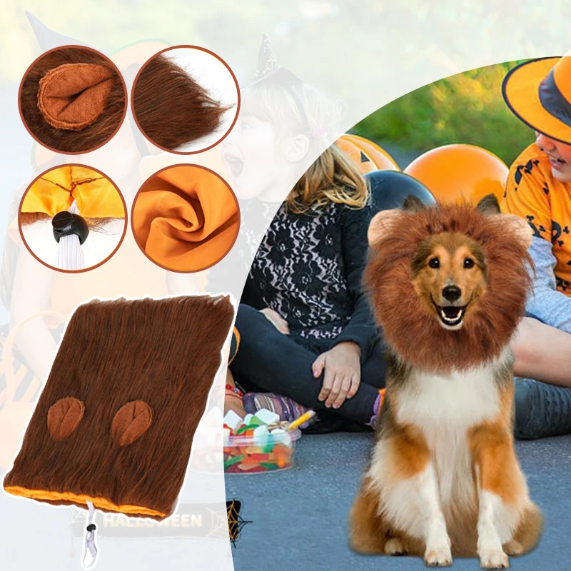 

Pet Lion Mane Wig With Tail For Dogs Cosplay Clothes To Large Dog Neck Funny Pet Halloween Realistic Lion Wig Costume Accessorie