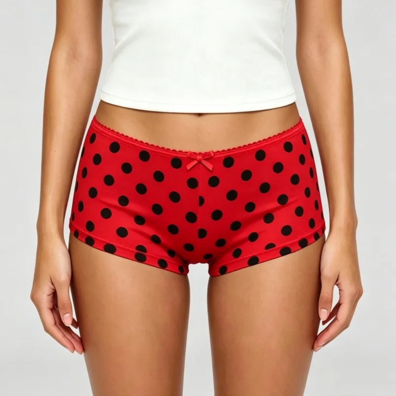 Women Y2k Polka Dot Boy Shorts Panties Mid Waist Cute Bow Lace Trim  Breathable Boxer Shorts Streetwear