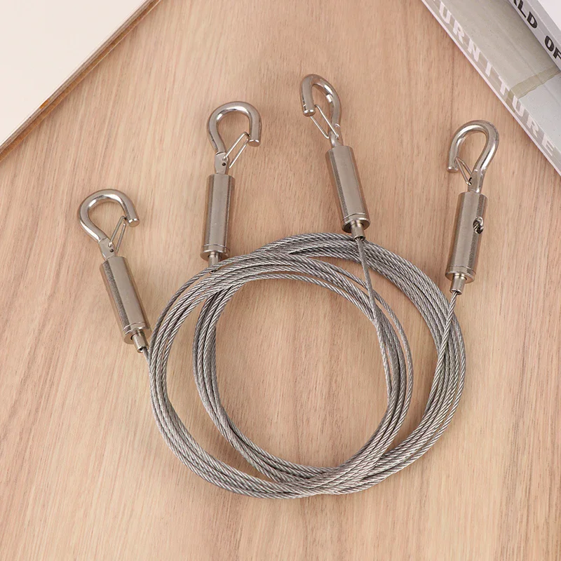 50-200CM Stainless Steel Lock Buckle Wire Rope Adjustable Automatic Wire Rope With Double-headed Spring Hook Hanging Wire Rope