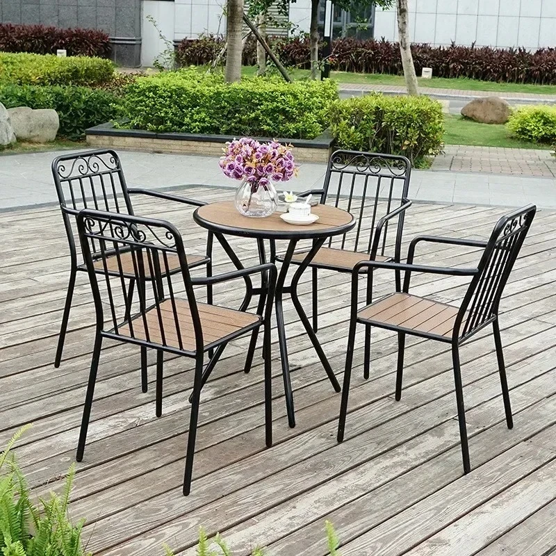 

Plastic Outdoor Chair Courtyard Tables and Chairs Balcony Leisure Dining Table Chair Wood Garden Table Chair Combination u a