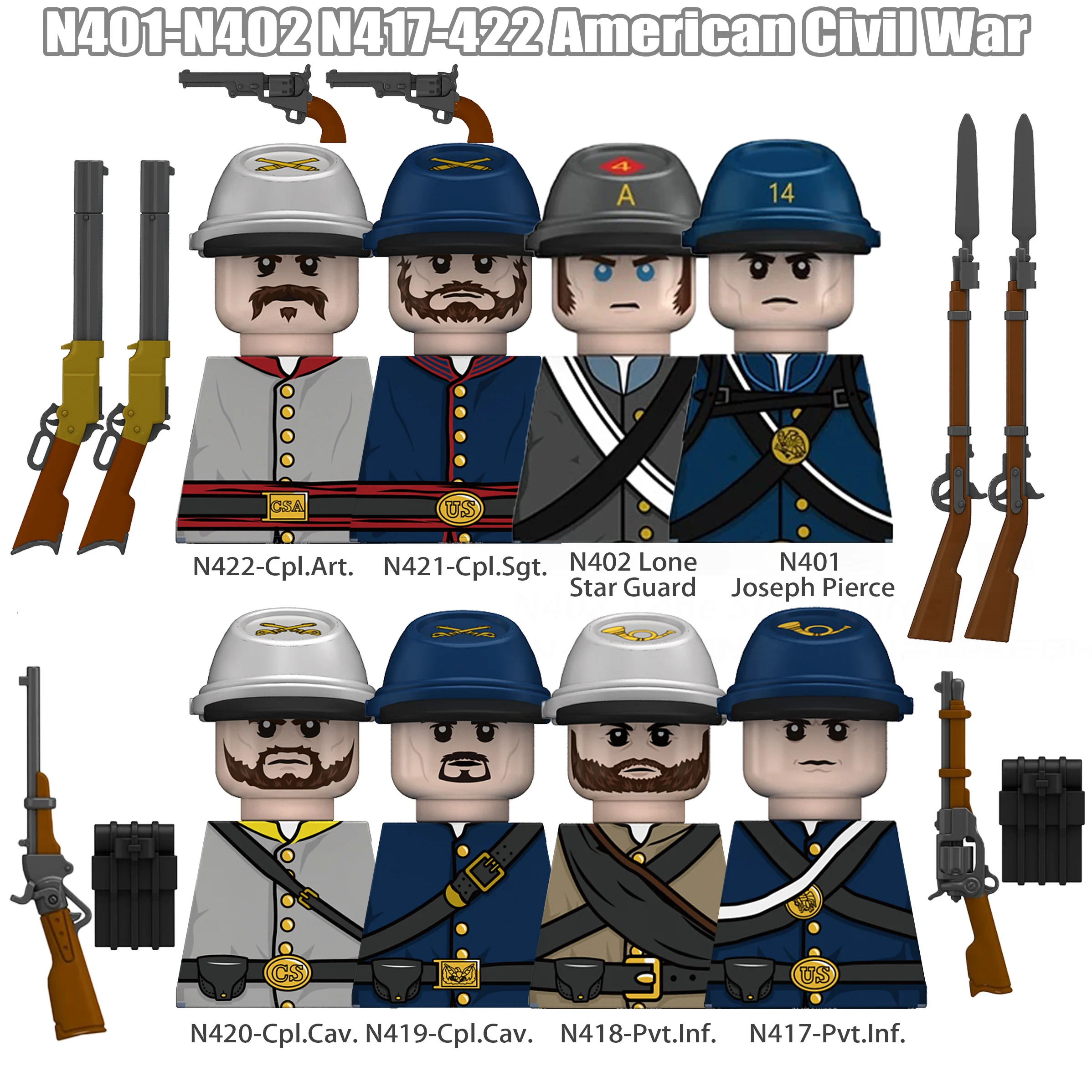 MOC Amerikanischer Bürgerkrieg US-Soldaten Figuren Bausteine Kapitän Sergeant Infanterie Waffen Gewehr Truppen Militär Armee Bausteine Spielzeug – Detail 2
