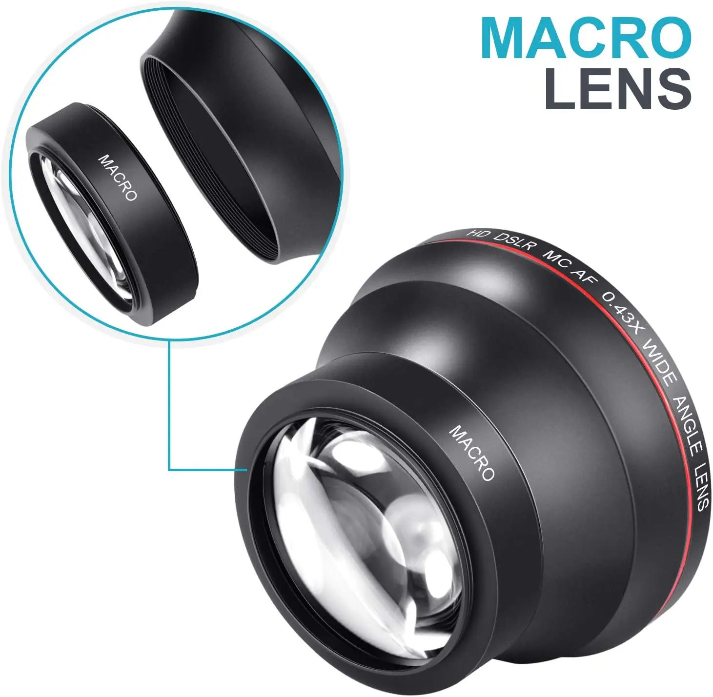 Neewer 58MM 0.43x Professional HD Wide Angle Lens (Macro Portion) for Canon EOS Rebel 77D T7i T6s T6i T6 T5i T5 T4i T3i T3 SL1