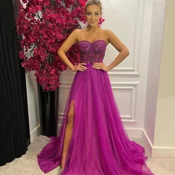 Customized Fashion Smple Strapless Tulle Formal Evening Dresses With Lace Appliques A-line Sexy Backless Party Prom Dresses