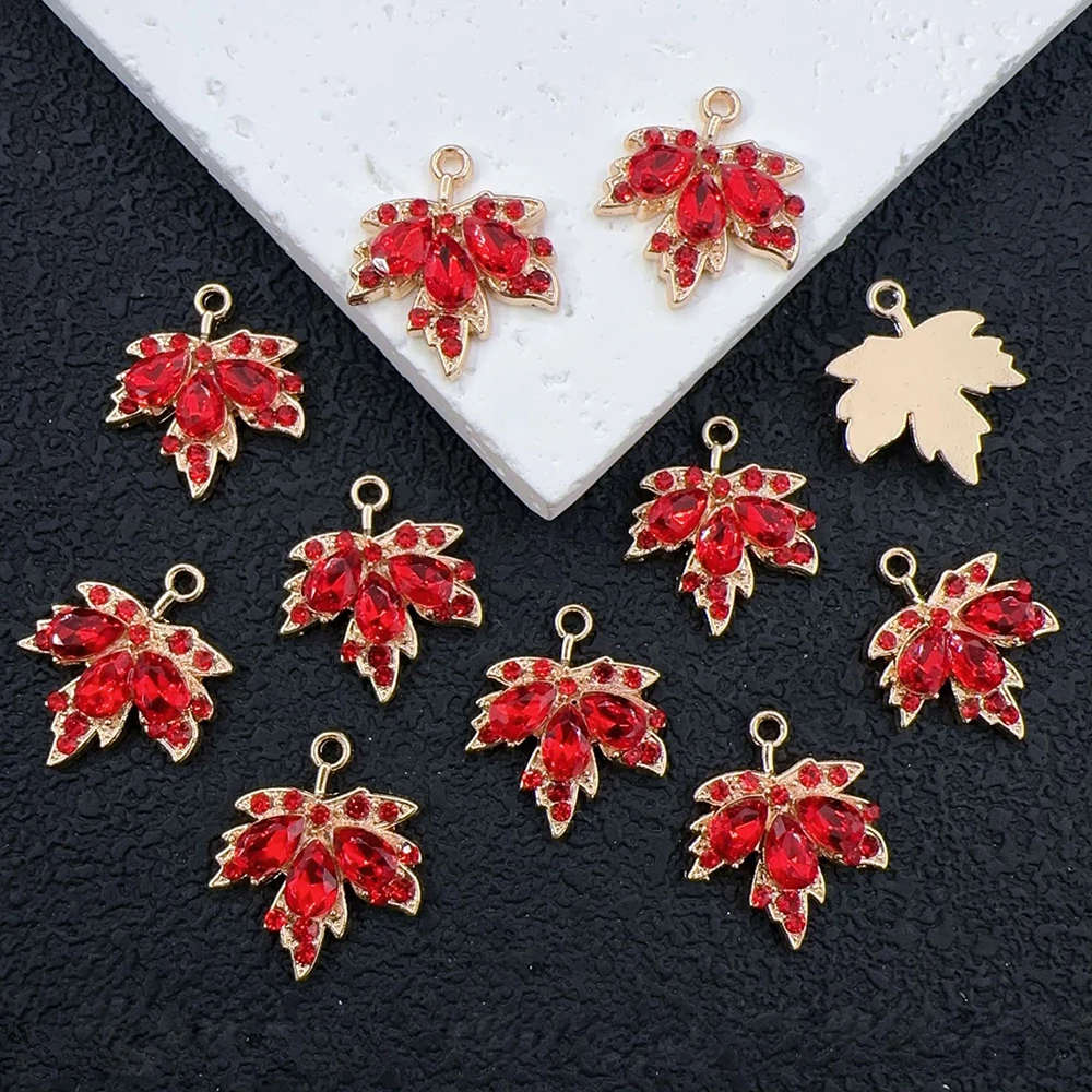 40pcs Mix Color DIY Red Maple Leaves Zircon Shaped Pendant for Jewelry Making DIY Necklace Bracelet Accessories