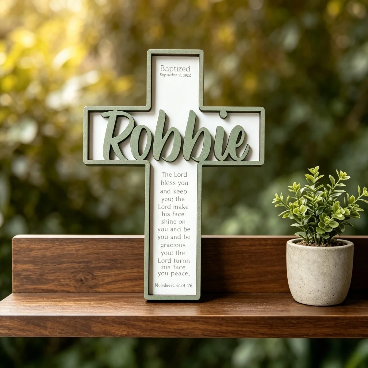 1Pc Personalized Wooden Cross Baptism Sign,Custom Cut‑out Name Plaque,Christian Baptized Keepsake,Religious Tabletop Decor Gift