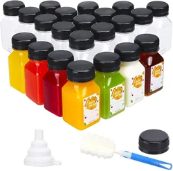 4oz Plastic Juice Bottles with Black Caps Empty Reusable Clear Bottles for Juicing, Smoothies, Drinking, Fridge