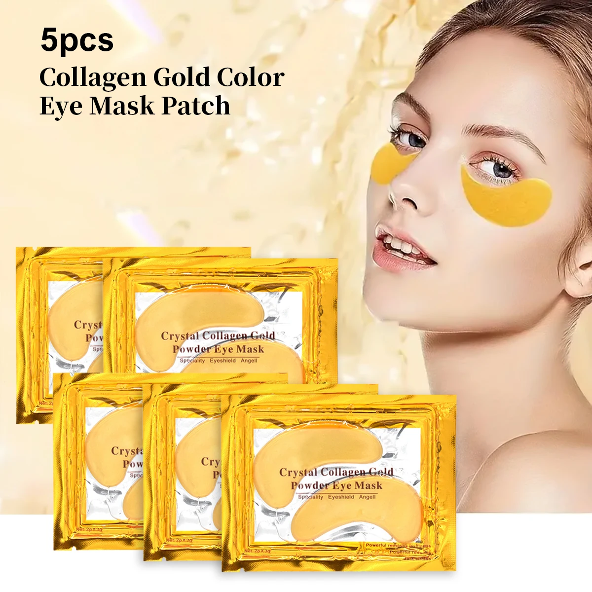 5Pcs/24K Gold Collagen Crystal Eye Mask for the Eye Area, Contains Retinol, Arbutin, Niacinamide, Chamomile, Etc., Suitable for Puffy Eyes, Dark Circles, Bags, and Wrinkles, Contains Collagen, Relieves Stress, Reduces Wrinkles, Restores Skin Vitality, and Provides Firming and Moisturizing Effects