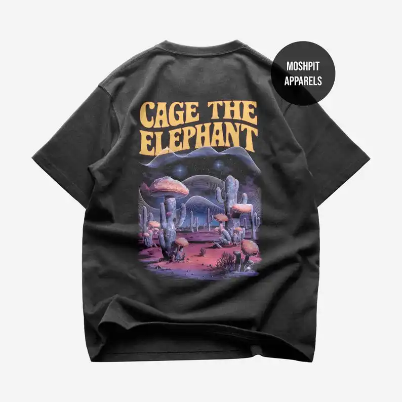 Cage The Elephant Back T-Shirt - Rock Music Shirt - Melophobia Album Neon Pill Cage The Elephant Merch  Unisex Heavy Cotton Tee