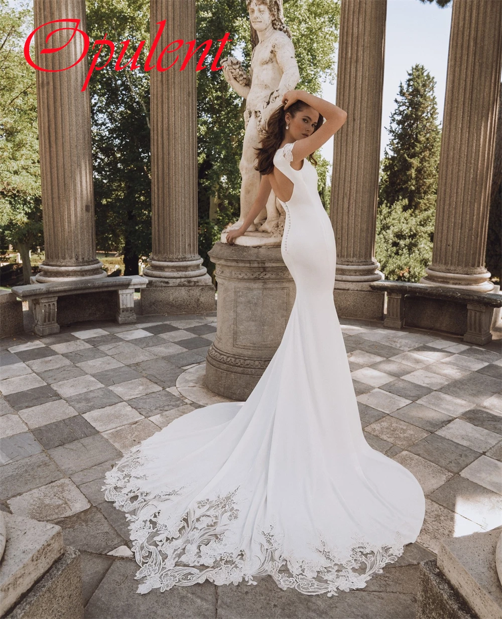 カスタマイズされたエレガントなホワイトジャージのウェディングドレス高品質スクープ半袖 Vestido デノビア気質マーメイドブライダルドレス