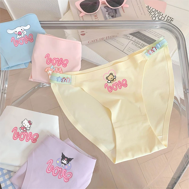 Hello Kitty Kuromi My Melody Cinnamon Cartoon Anime Cute Women Underwear Girl Panties Summer Ice Silk Seamless G-string Briefs