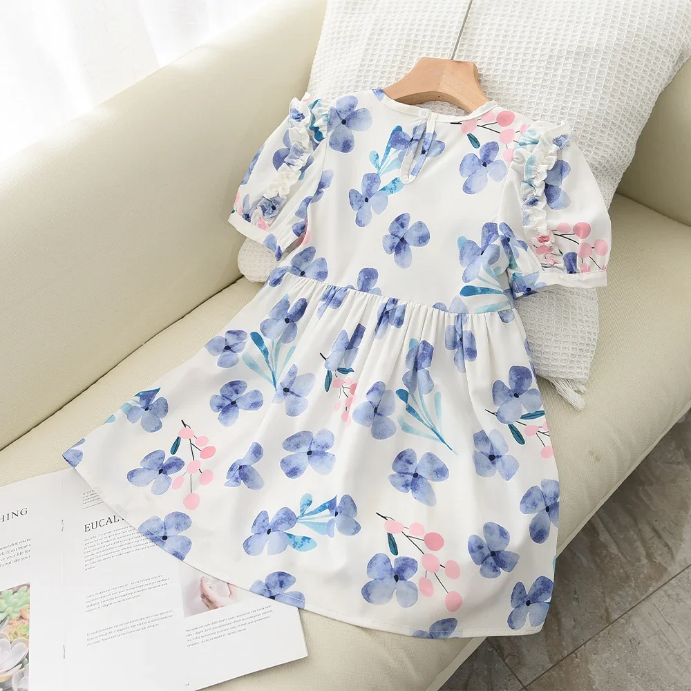 Bear Leader Girls Bubble Sleeve Princess Dress 2023 Summer New Childrens Wear Girl Baby Retro Floral Dress Cute Princess Dress