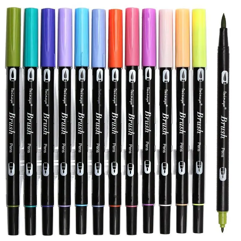Dual Brush Pen Art Markers Primary 12-Pack ABT Brush and Fine Tip Markers for Journaling Card Making