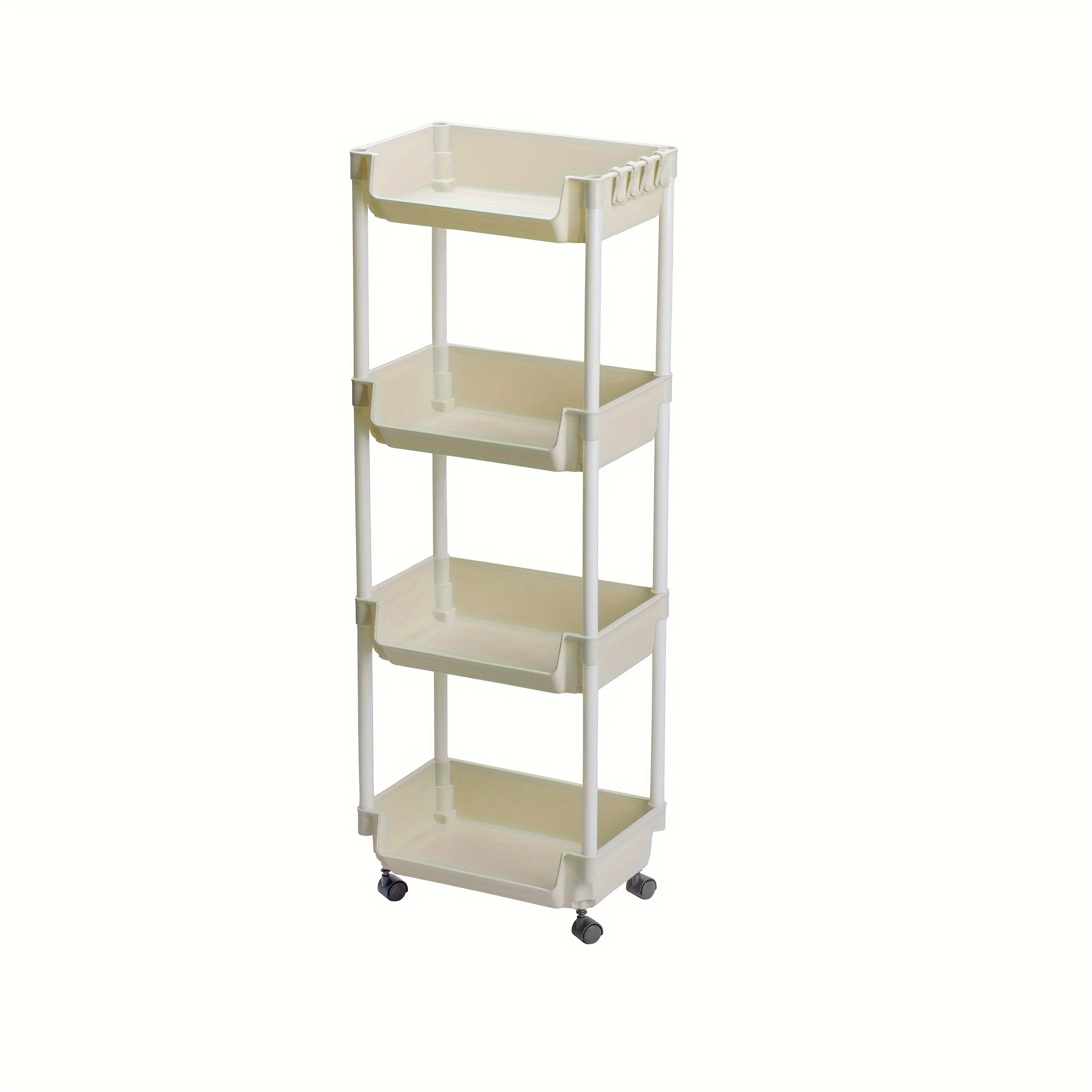 1Pc Rolling Plastic Storage Cart – White Utility Organizer with Wheels for Living Room, Bedroom & Dorm