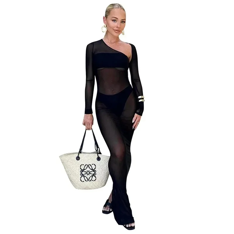 See Through Y2k Dress for Women Clothing Long Sleeve Vestidos De Mujer Slim Sexy Streetwear High Waist Autumn Robe Femme YDL50