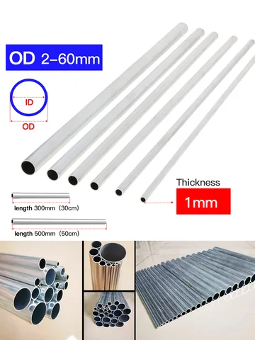 Aluminium Tube 1mm Thickness 3-60mm OD Straight 300mm 500mm Long Round 6063 Aluminum Alloy Metal Pipe