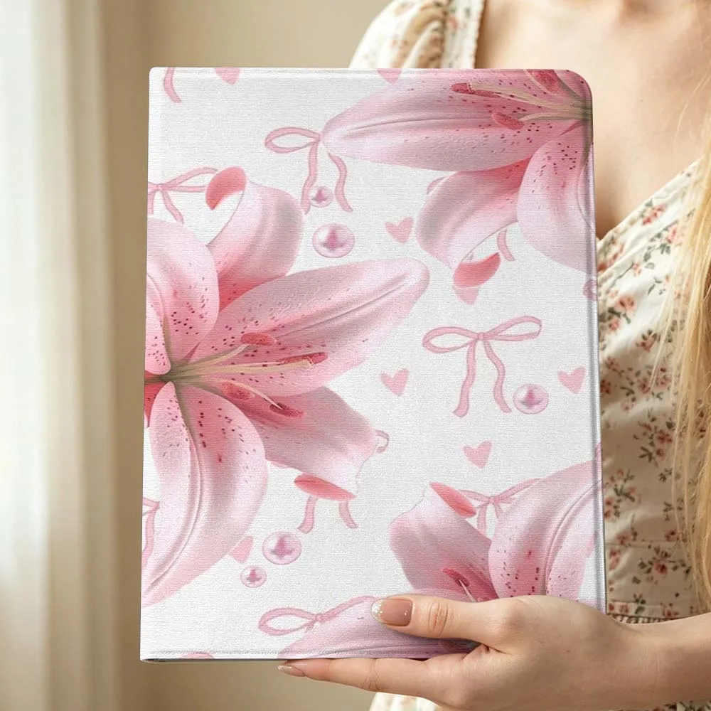 Pink Lily Bow Pearl For Huawei MediaPad MatePad Honor Pro V6 9 V8 X9 X 10 13.3 12.3 11 11.5 Inch Tablet Case Pen Tray