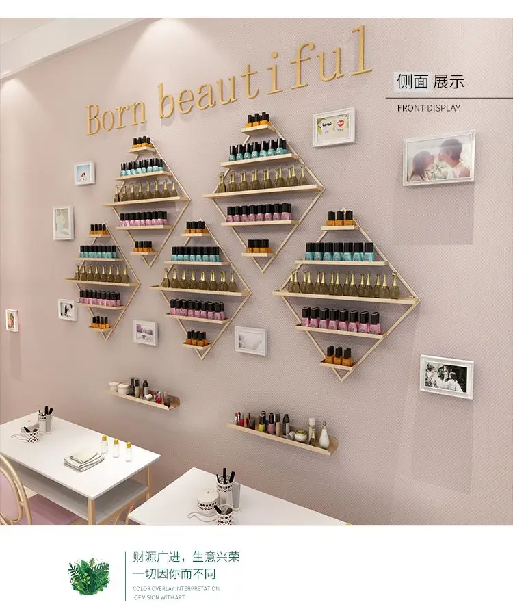 Nordic Golden Nail polish shelf Set Nail Shop Display Stand Wall Hanging Cosmetics Shelf Nail Polish Display Rack Diamond Shape