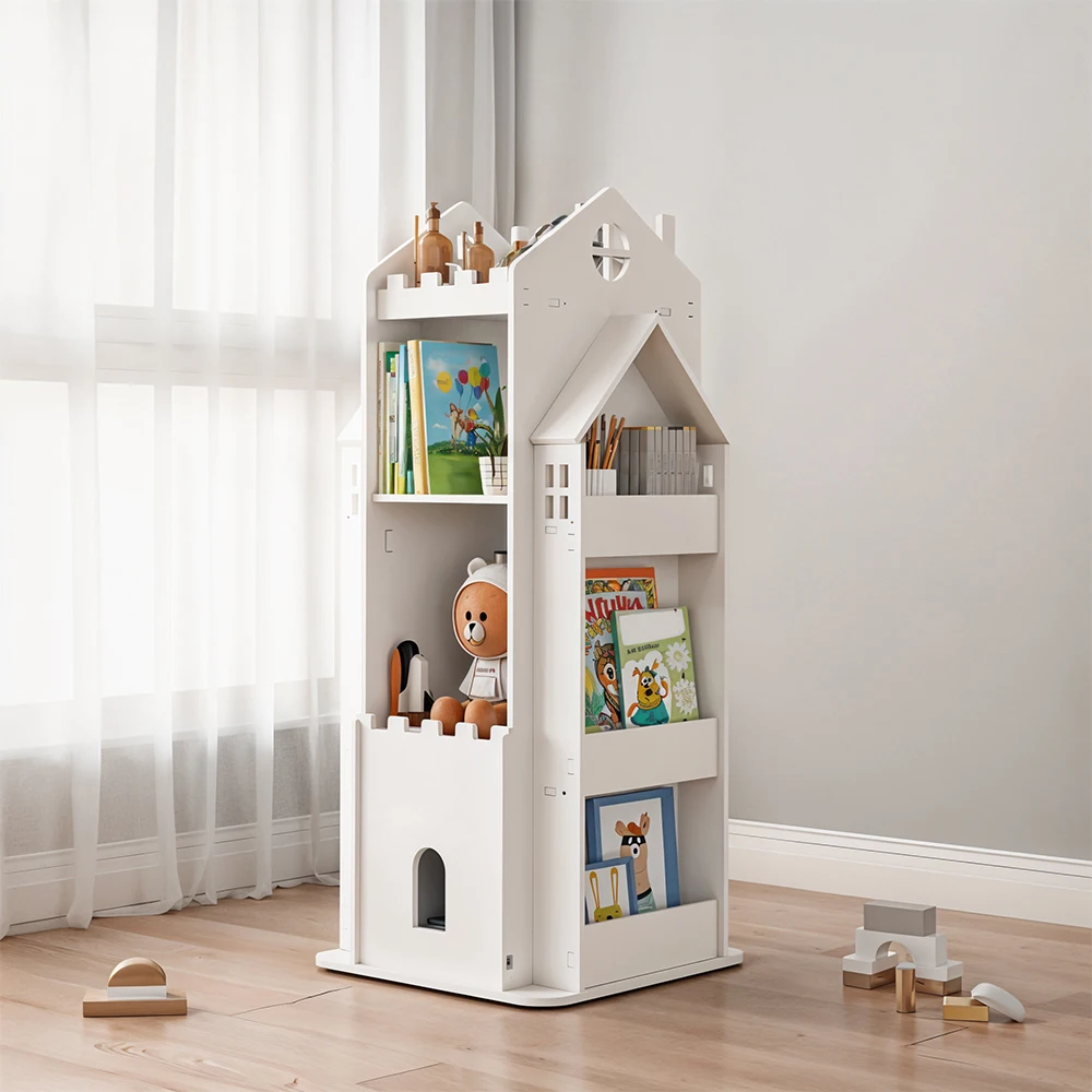 Voltsify 4-Tier Castle Kids Rotating Bookshelf Storage Organizer Rack