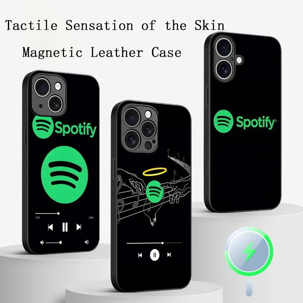 Funda de Teléfono con Diseño de Música y Spotify Premium para iPhone 17 16 15 14 13 12 11 Plus Pro Max, de Alta Gama, Lujosa, con Magsafe, de Piel de Oveja