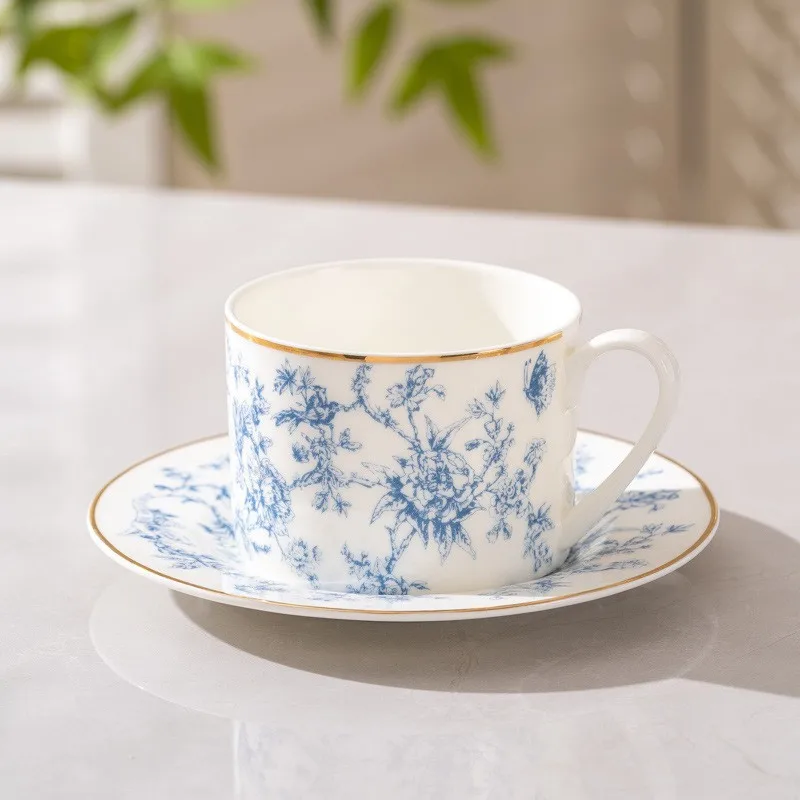 New European Bone China Coffee Cup and Plate Set Combination, Home Water Cup, Office Tea Cup, Best Friend Gift