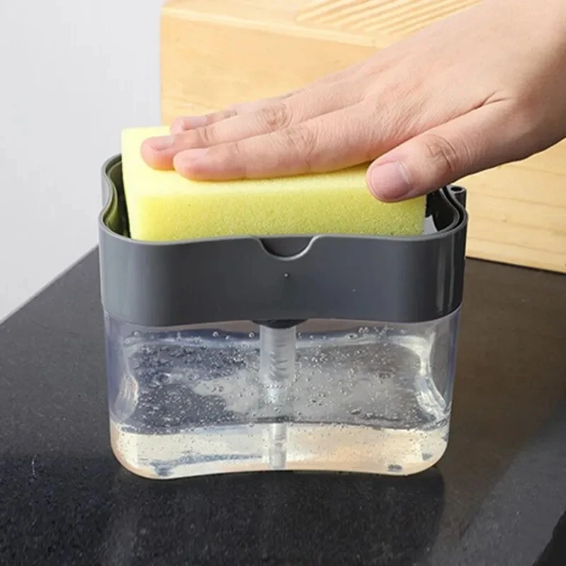 Soap and Kitchen Dispenser Kitchen Accessories Portable Detergent Press Box with Sponge Automatic Liquid Tools Water Bottle