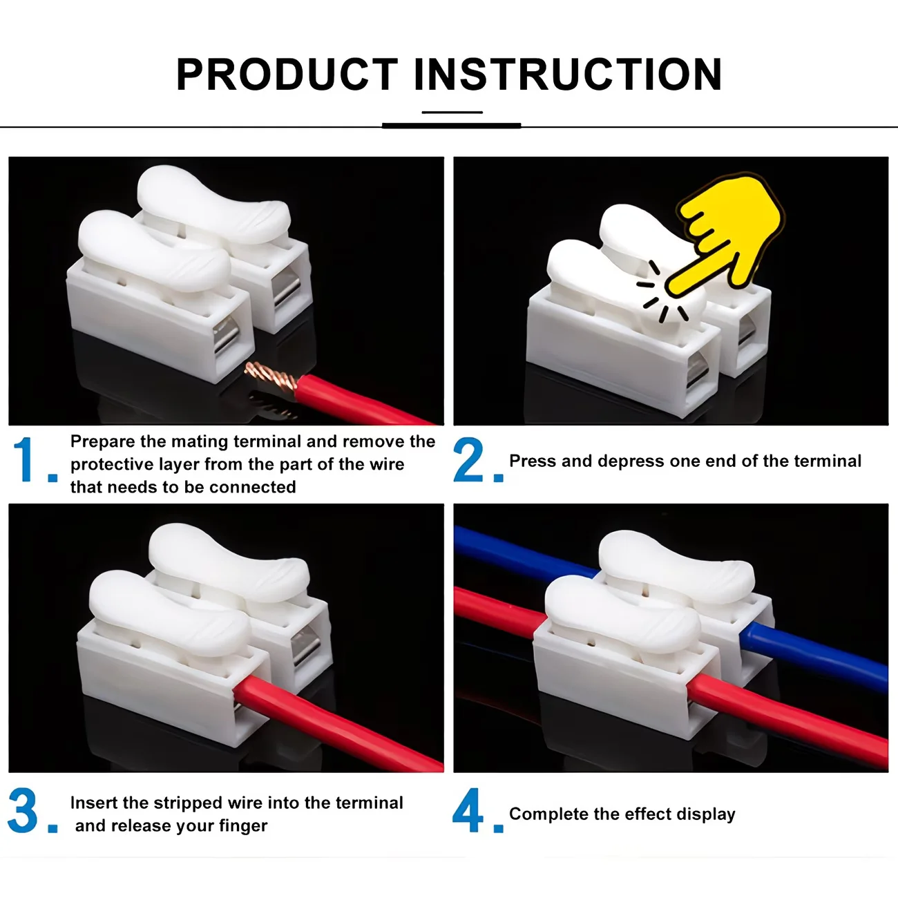 30/50Pcs Quick Connect Cable Connectors 2 Pin Push-In Spring Clamp Industrial Electrical Terminal White Steel Contact