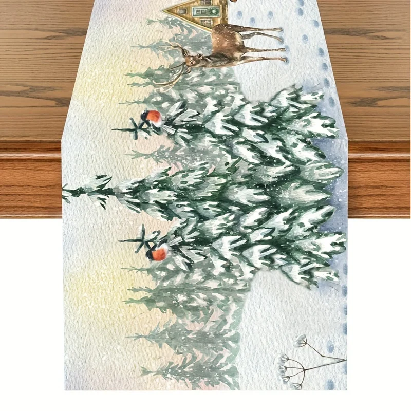 JIT 1pc Christmas Table Runner Autumn/Winter Festival Snowflake Christmas Tree Santa Claus Pattern Festival Table Durable Design