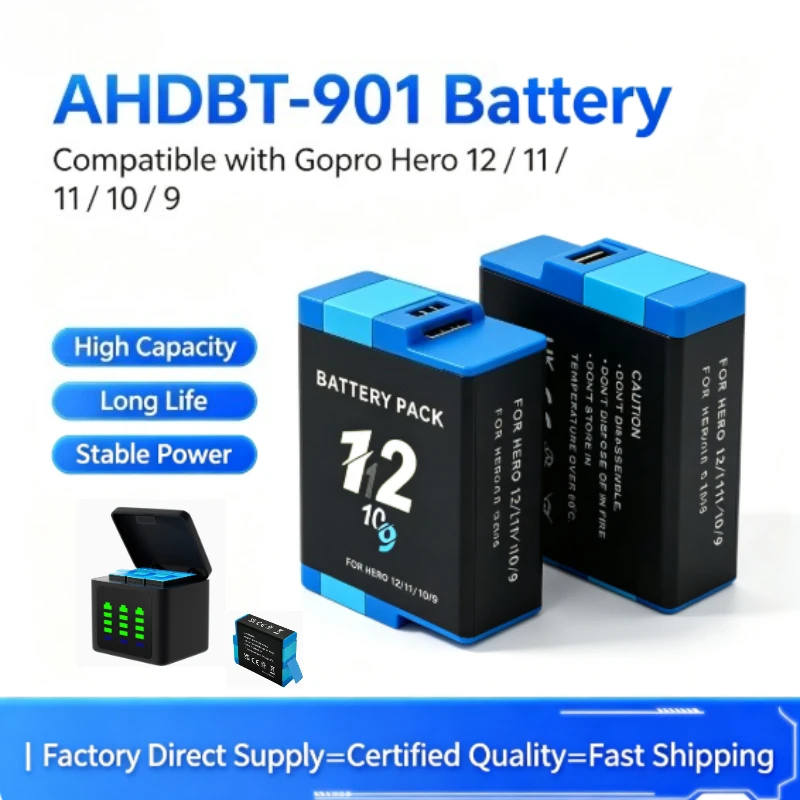 Battery For GoPro Hero 12 11 10 9 Motion Camera 2000mAh Battery Fast Charger Box For GoPro Hero Rechargeable Battery Accessories