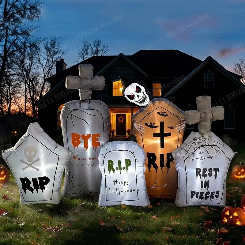2.4M Halloween Inflatable Air Model Tombstone Decoration Death Ghost Skull Horror Party Yard Ornament