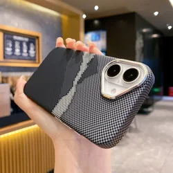 Luxury Carbon Relief PC Phone Case Cover for iPhone 16 15 14 Pro Max Magnetic Magnets Charge Shell Alloy Camera Armor Hard Funda