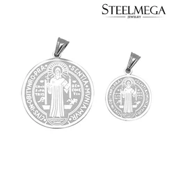 STEELMEGA Stainless Steel Pendant With Saint Benedict Medal For Catholic