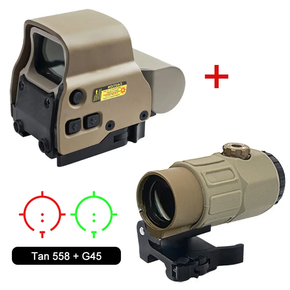 Tactical G43 G33 3X G45 5X Magnifier with Flip-up Mount 558 Holographic Sight Scope